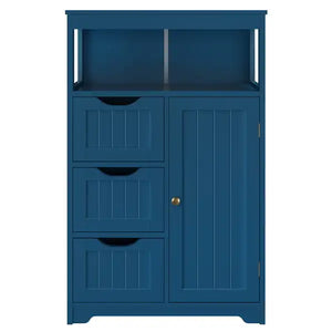 Navy Blue Wood Bathroom Storage Cabinet | Open Shelving, 22"L x 12"W x 34"H