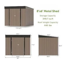 Load image into Gallery viewer, Outdoor 8x6 FT Metal Shed, Brown Tool Shed w/ Sloping Roof, Lockable Door, Backyard Garden