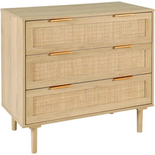 Load image into Gallery viewer, Wood 3-Drawer Dresser Chest, Rattan-Accented Storage for Kids&#39; Bedroom