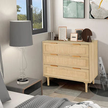 Load image into Gallery viewer, Wood 3-Drawer Dresser Chest, Rattan-Accented Storage for Kids&#39; Bedroom