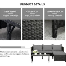 Load image into Gallery viewer, Outdoor Rattan Conversation Set - Black Wicker Sectional Couch, Loveseat, Sofa