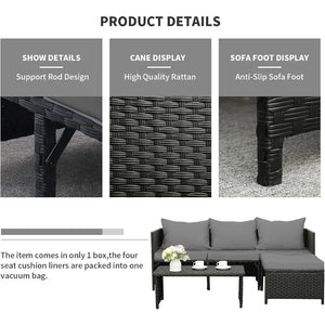 Outdoor Rattan Conversation Set - Black Wicker Sectional Couch, Loveseat, Sofa