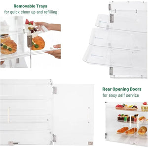 Commercial Countertop Bakery Display Case, 3 Trays, Rear Doors, 21"x17.75"x16.5"