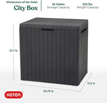 Load image into Gallery viewer, 30 Gallon Dark Grey Resin Deck Box - Weatherproof Outdoor Storage for Patio, Pool, Toys