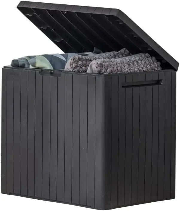 30 Gallon Dark Grey Resin Deck Box - Weatherproof Outdoor Storage for Patio, Pool, Toys