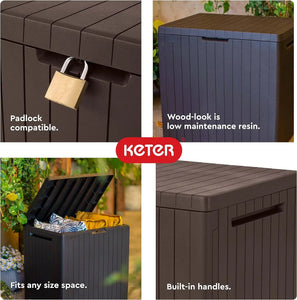 30 Gallon Dark Grey Resin Deck Box - Weatherproof Outdoor Storage for Patio, Pool, Toys