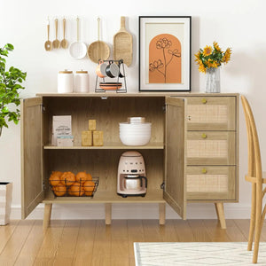 Wood Buffet Cabinet with Storage - 2 Doors, 3 Drawers, Credenza Storage Cabinet