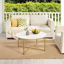 Load image into Gallery viewer, Modern Round Faux Marble Coffee Table Gold Finish Living Room Furniture