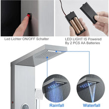 Load image into Gallery viewer, LED Shower Panel Tower, 5-in-1 System with Rainfall, Waterfall &amp; 3 Adjustable Body Jets