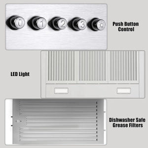 Stainless Steel Vent Hood - 36", Wall Mounted, Ducted/Ductless Kitchen with Push Button Control