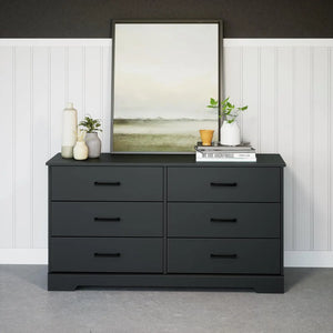 Rustic Black 6-Drawer Dresser: 18.25"x53.25"x28.5", Bedroom Furniture