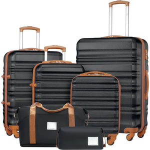 Black-Brown 4 Piece Luggage Set Lock Spinner Wheels Carry On Suitcase