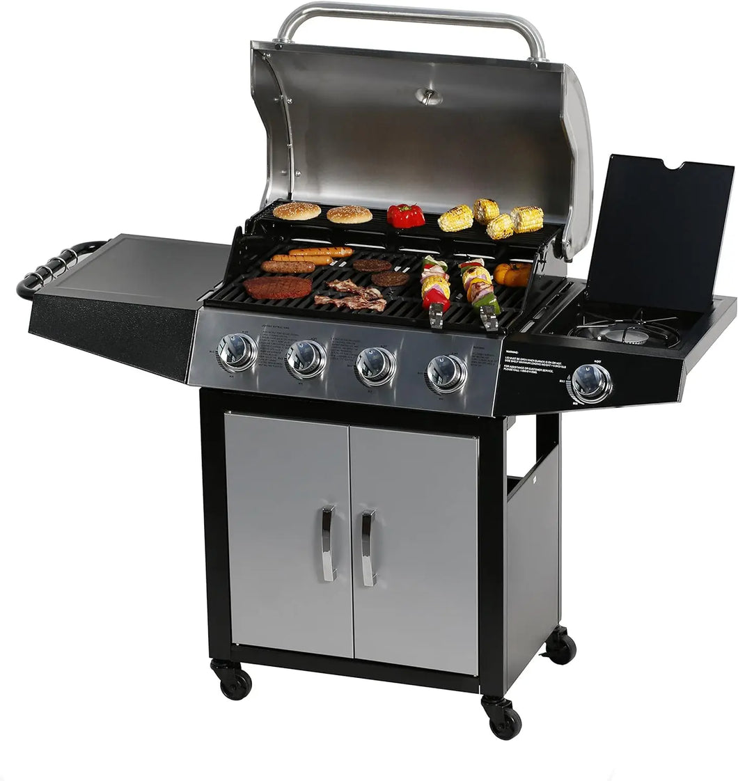 Stainless Steel 4-Burner Gas Grill BBQ Cabinet Style Propane with Side Burner