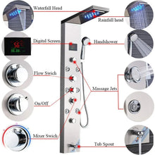 Load image into Gallery viewer, Stainless Steel LED Shower Panel Tower System - 6-Function Rainfall Waterfall Head