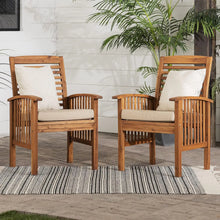 Load image into Gallery viewer, Set of 2 Modern Solid Acacia Wood Slat Back Outdoor Dining Chairs Brown