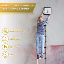 Load image into Gallery viewer, Aluminum Collapsible Telescoping Ladder, 26.3FT w/ Stabilizers &amp; Hooks