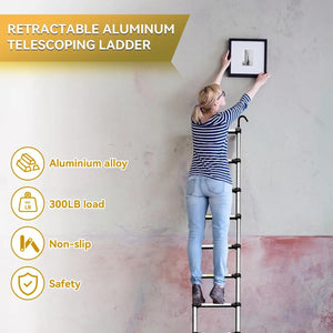 Aluminum Collapsible Telescoping Ladder, 26.3FT w/ Stabilizers & Hooks