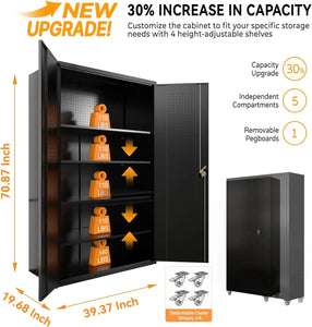 Tall & Wide Metal Storage Cabinet with Doors - Upgraded Design, Spacious