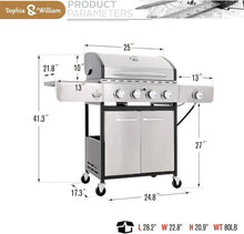 Load image into Gallery viewer, Outdoor 4-Burner Gas BBQ Grill 42,000 BTU with Side Burner Porcelain-Enameled Grates