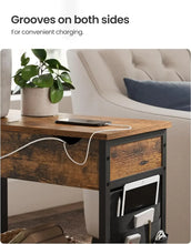 Load image into Gallery viewer, Modern Side Table with Storage &amp; Fabric Bag - End Table Nightstand with USB Ports &amp; Outlets