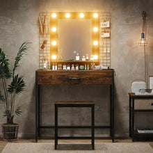 Load image into Gallery viewer, 33&quot; W Makeup Vanity Table Set with LED Lights, Mirror, Drawer &amp; Charging Station