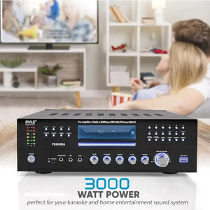 4 Channel 3000 Watt Bluetooth Amplifier - Wireless Home Audio, FM Radio, USB