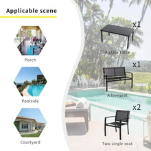 Load image into Gallery viewer, Outdoor Patio Furniture Set, 4-Piece: Glass Coffee Table, Sofa, 2 Single Chairs, Conversation