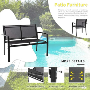 Outdoor Patio Furniture Set, 4-Piece: Glass Coffee Table, Sofa, 2 Single Chairs, Conversation