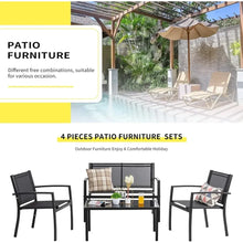 Load image into Gallery viewer, Outdoor Patio Furniture Set, 4-Piece: Glass Coffee Table, Sofa, 2 Single Chairs, Conversation