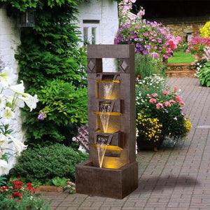 4 Floor-Standing Water Fountain - 40.94" Outdoor Fountain with LED Lights