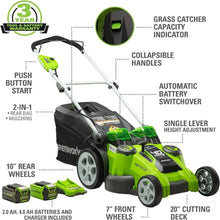 Load image into Gallery viewer, 40V Cordless Lawn Mower - 20&quot; Dual Blade, 4.0Ah + 2.0Ah Battery &amp; Charger Included