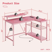 Load image into Gallery viewer, 42&quot; L-Shaped Computer Desk, Reversible Shelves, 42 LED Lights, Pink Carbon Fiber Finish