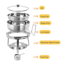 Load image into Gallery viewer, Round Chafing Dish Buffet Set, 6 Packs, 4 QT Stainless Steel Dishes with Glass Lid &amp; Holder