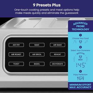 Stainless Steel Air Fryer Toaster Oven Combo with Probe Thermometer