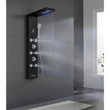 Load image into Gallery viewer, Black Rainfall Waterfall Shower Panel with LED Lights, 5-in-1 Shower Tower System