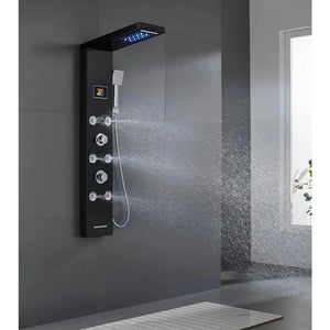 Black Rainfall Waterfall Shower Panel with LED Lights, 5-in-1 Shower Tower System