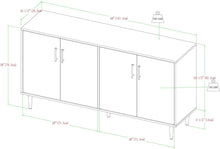 Load image into Gallery viewer, Modern 4 Door Bookmatch Buffet, 58 Inch, White, Contemporary Dining Storage