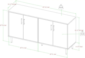 Modern 4 Door Bookmatch Buffet, 58 Inch, White, Contemporary Dining Storage