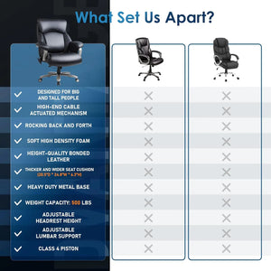 Heavy Duty Computer Chair, Extra Wide Seat, High Back Executive, 500lbs