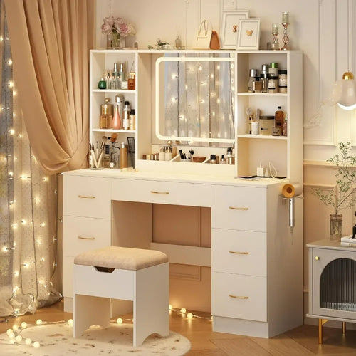 Lighted Makeup Vanity Desk with Drawers - 47