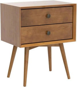 Mid-Century Modern 2-Piece 2-Drawer Solid Wood Nightstand Set | Caramel