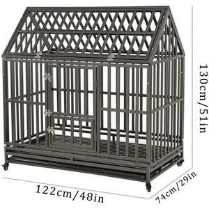 48" Heavy Duty Dog Crate/Kennel - Large Dogs, Indoor/Outdoor, Double Doors