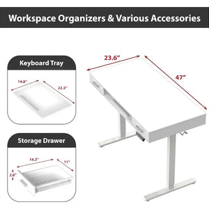 Electric Height Adjustable Desk, 48-Inch, Keyboard Tray, 2 Drawers