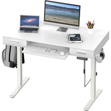 Load image into Gallery viewer, Electric Height Adjustable Desk, 48-Inch, Keyboard Tray, 2 Drawers