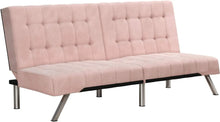 Load image into Gallery viewer, Pink Velvet Futon with Chrome Legs Stylish Sofa Bed