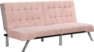 Pink Velvet Futon with Chrome Legs Stylish Sofa Bed