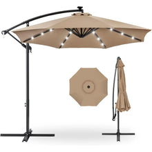 Load image into Gallery viewer, 10ft Offset Hanging Patio Umbrella, Solar LED Lighting, Easy Tilt Adjustment, 8 Ribs