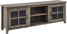 Load image into Gallery viewer, Classic Grey Wash TV Stand - 2 Glass Doors, Fits TVs up to 80 Inches, 70 Inch