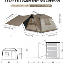 Load image into Gallery viewer, 4-Person Camping Tent: Waterproof, Instant Pop-Up, UV Protection