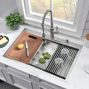 Stainless Steel Drop In Kitchen Sink, 33x19 Inch Drop-In Kitchen Sink, 33" Wide